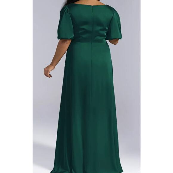 AW BRIDAL sz 22 3X hunter green Etta satin formal bridesmaid maxi dress NEW b52 - Picture 2 of 5